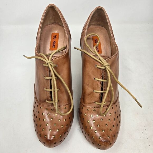 MIZ MOOZ Lesley Oiled Tan Perforated Leather Lace-Up Heeled Shoes Size 7.5 - Picture 3 of 12